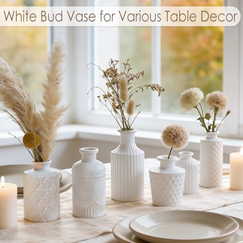 TBWIND 12 Pcs Matte White Glass Bud Vase Set - color: White-12pcs, size: 12Pcs