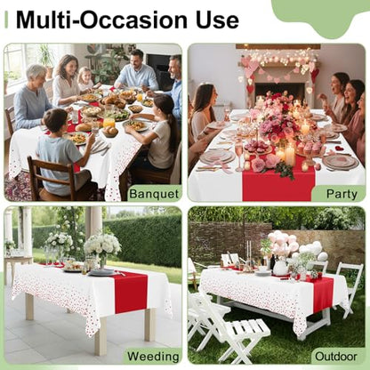 Smiry Disposable Rectangle Plastic 54 x 108 Inch Table Cloth 3 Pack - color: White and Red