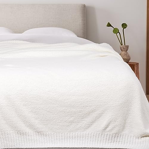 JOOJA Cream White Fuzzy Knitted Blanket, Soft Lightweight Plush Queen Size for Bed, Cozy Nights (90x90) - color: Cream, size: 90x90