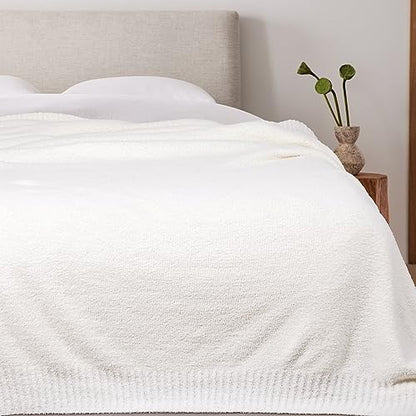 JOOJA Cream White Fuzzy Knitted Blanket, Soft Lightweight Plush Queen Size for Bed, Cozy Nights (90x90) - color: Cream, size: 90x90