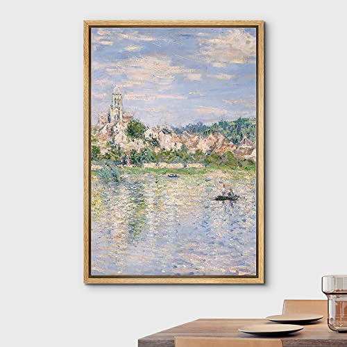 wall26 Framed Canvas Print Wall Art Norman Farm Through Trees Claude Monet Classical Illustrations Fine Art Decorative Vintage Watercolors Zen for Living Room, Bedroom, Office - 24"x36" Natural - color: B90-2206-ma011921, size: 36"L x 24"W