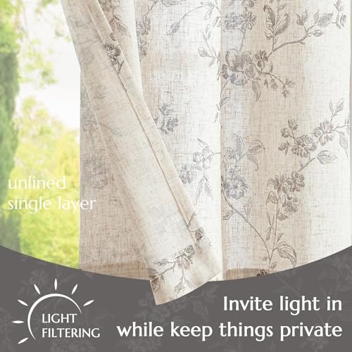 jinchan Floral Linen Kitchen Tier Curtains, 24 Inch, 2 Panels, Gray - color: Alisa Gray, size: 26"W x 24"L (Pack of 2)
