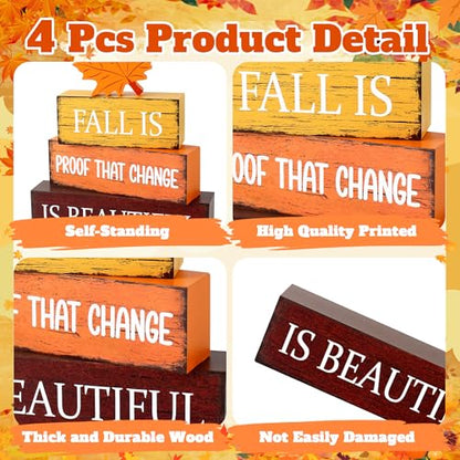 4 Pcs Fall Wooden Decor, Fall Table Decorations Gifts for Home