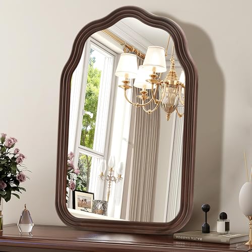 24x36 Inch Wood Arch Rustic Bathroom Mirror for Wall - size: 36"L x 24"W