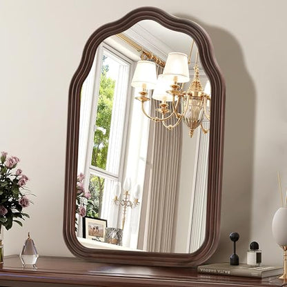24x36 Inch Wood Arch Rustic Bathroom Mirror for Wall - size: 36"L x 24"W