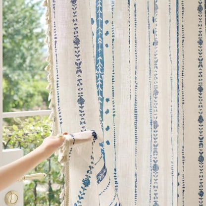 Blue Boho Curtains for Living Room with Tassel 72 Inch 2 Panels - color: T-blue, size: 52"W x 72"L (Pack of 2)