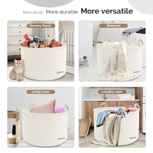 Cotton Rope Woven Laundry Basket 22"X 22"X 14" with handles（Cream）XXXL - color: Cream