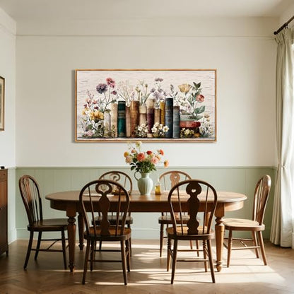 crmotu Botanical Oversized Wall Art, Books and Flowers Pictures 29"x57" - color: Emerald Brown, size: 57"L x 29"W