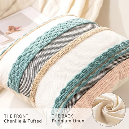 Boho Throw Pillow Covers Decorative Neutral Farmhouse Pillow case - color: Blue Stripe