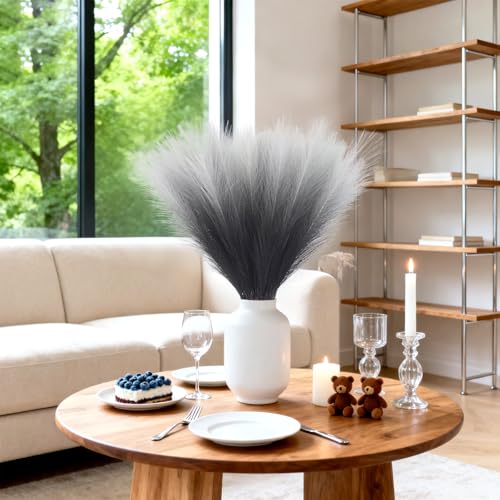 50Pcs 21.6'' Black Gradient Pampas Grass, Faux Pampas Grass Vase Filler - color: Black, size: 21.6inch-50Pcs