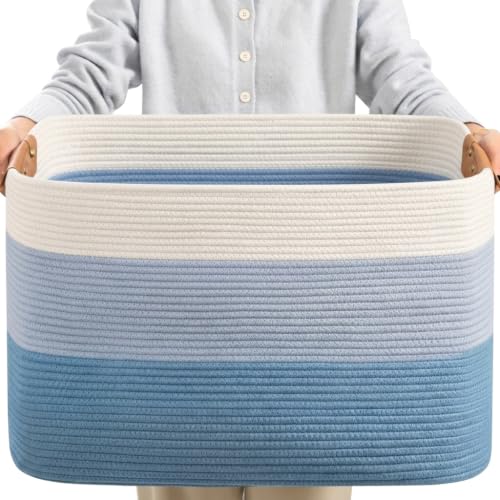 Danpinera 100L Extra Large Blanket Basket for Living Room, Gradient Blue - color: Gradient Blue, size: 108L