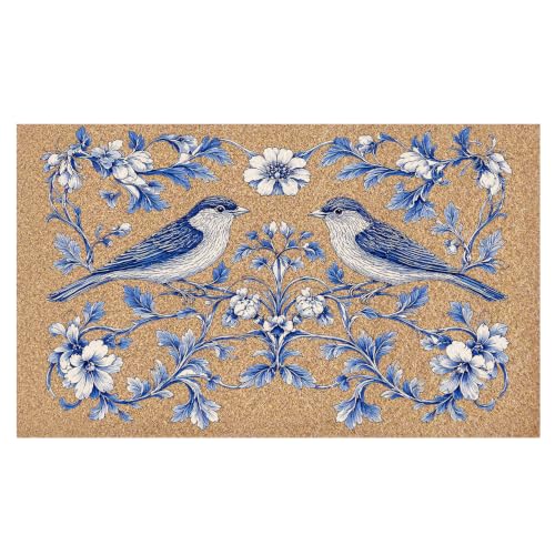 Vintage Floral Boho Bird Welcome Door Mat, Boho Chinoiserie Birds Floral Flowers Botanical Decorative Artificial Coco Coir Doormat for Indoor Outdoor Porch Door Entrance Outs,17x30 in - color: Bird Chinoiserie