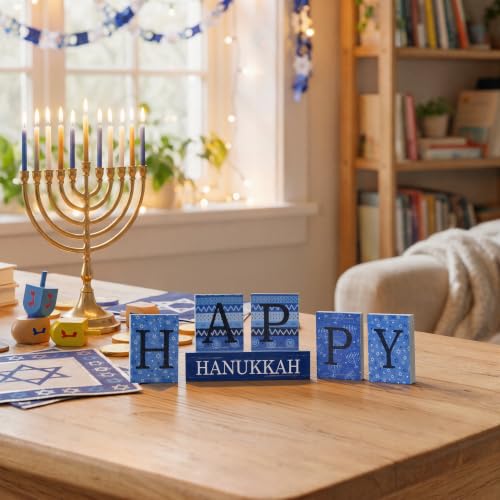 Smile Happy Hanukkah Sign Blocks Wood Decoration - style: Hanukkah