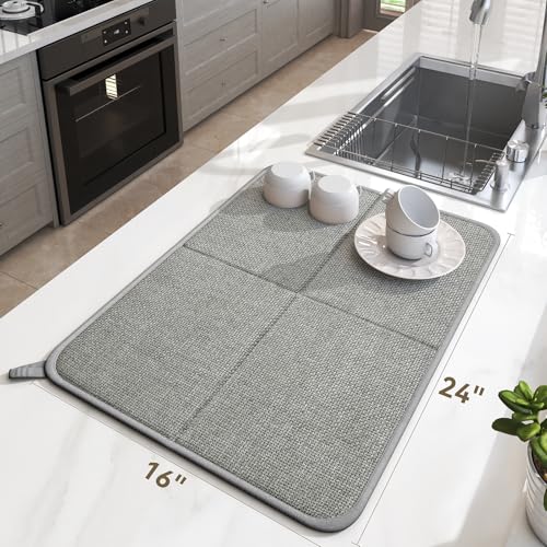 YDKGL Dish Drying Mat for Kitchen Counter, Absorbent Dish Mat，Grey 16x24 - color: Gray, size: 16" x 24"(1 Pack)