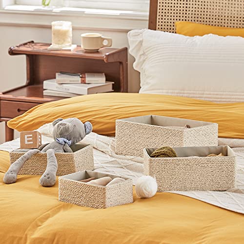 LA JOLIE MUSE Bathroom Basket Organizers, Paper Rope Storage, Beige 4 Pack - color: Beige