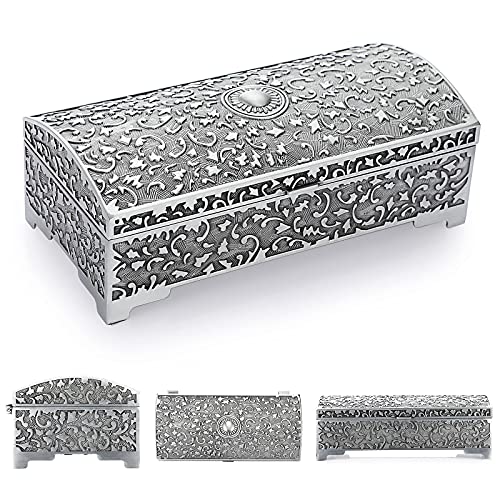 Hipiwe Vintage Metal Jewelry Box Treasure Chest Case Ring Holder, Medium - size: Medium