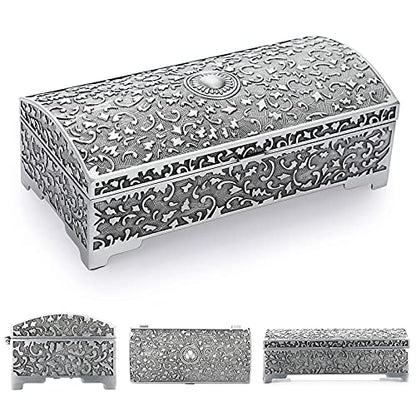 Hipiwe Vintage Metal Jewelry Box Treasure Chest Case Ring Holder, Medium - size: Medium