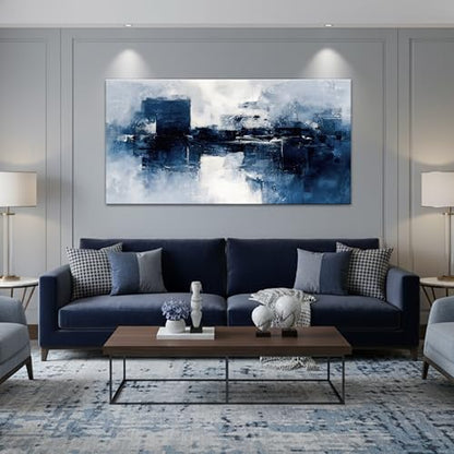 LKY ART Abstract Blue and White Canvas Wall Art, Large Painting Print - color: Light blue, size: 40"L x 20"W
