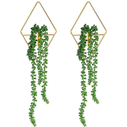 Jexine 2 Pcs Boho Wall Decor Gold Hanging Planters with Artificial Plants Wall Art Mounted Metal Home Decor Display Bedroom Bathroom Living Room (Succulent Plants) - style: Succulent Plants