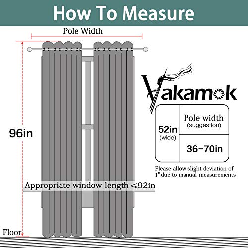 Yakamok Grey Room Darkening Curtains 52x96 inch Gray Grommet-Living Room - color: Grey, size: 52"W x 96"L (Pack of 2)