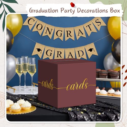 Elegant Maroon Graduation Card Box, Gold Foil Gift Card Box for Party - color: Z05 Maroon and Gold Foil
