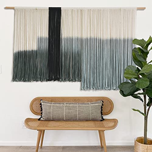 Macrame Wall Hanging Grey Dip Dye Large Boho Fiber Wall Art Decor 57"W*35"L - color: Grey