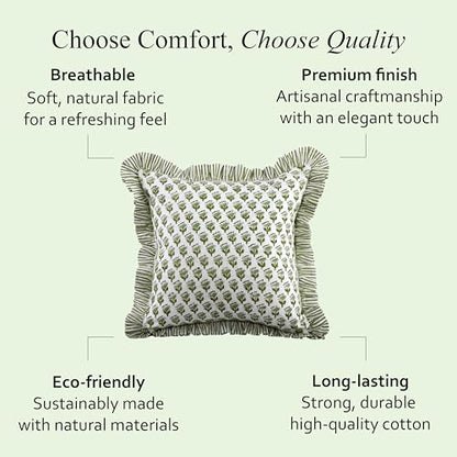 CPC Emerald Green Block Print Ruffle Pillow Cover 16x16 Inch, Pack of 2 - color: Emerald Green, size: 16" x 16" (Pack of 2)