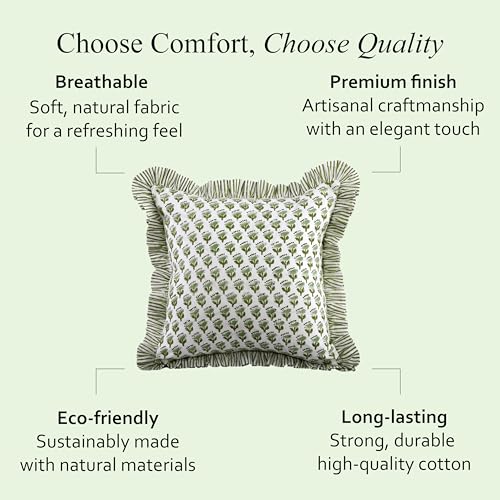 CPC Emerald Green Block Print Ruffle Pillow Cover 18x18 Inch, Pack of 2 - color: Emerald Green, size: 18" x 18" (Pack of 2)