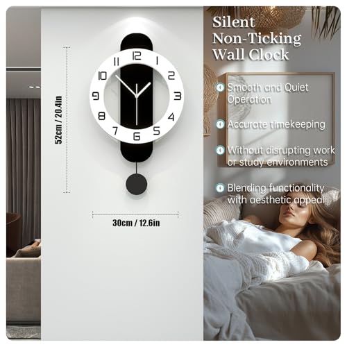 Modern Wall Clock Battery Operated Large Clocks for Living Room - size: 12.6*24 inch