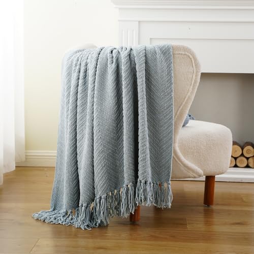 BATTILO HOME Blue Grey Throw Blanket for Couch, Knit Throw Blanket, 50"x60" - color: Bluish Grey, size: 50"x60"
