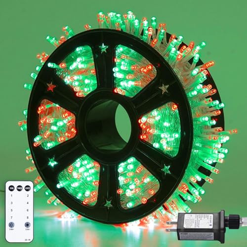 JMEXSUSS 163ft Clear Wire 500 LED Red and Green Christmas Lights - color: Red Green, size: 500 LED