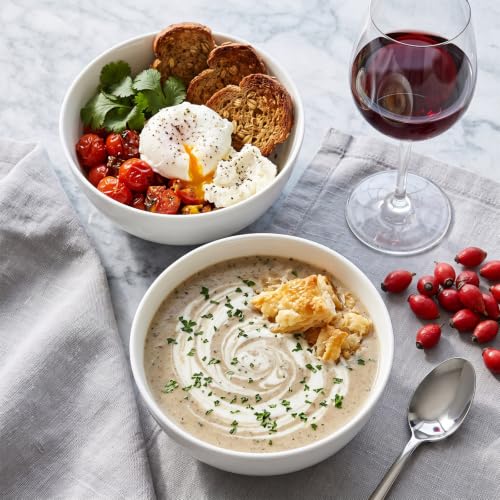 30 oz Ceramic Bowls Set of 6, 6 Inch Off-White Soup & Cereal Bowls - size: 6 inch 30 oz (White Rim)