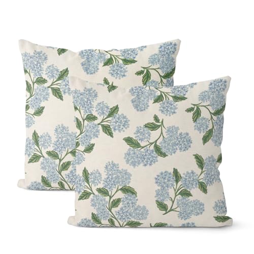 Floral Outdoor Pillow Covers 18x18 Inch Set of 2 Blue Green - color: Hydrangea, size: 18" x 18" (Pack of 2)