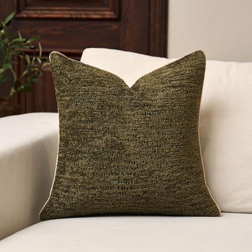 Yangest Chenille Pillow Cover 20 x 20 Inches, Thick Textured Square Throw Pillow Cover Farmhouse Modern Soft Accent Couch Neutral Pillow Cover for Living Room Bedroom, Green - color: Olive Green, size: 20" x 20" (Pack of 1)