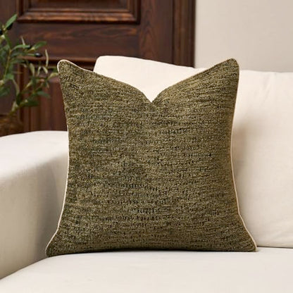 Yangest Chenille Pillow Cover 20 x 20 Inches, Thick Textured Square Throw Pillow Cover Farmhouse Modern Soft Accent Couch Neutral Pillow Cover for Living Room Bedroom, Green - color: Olive Green, size: 20" x 20" (Pack of 1)