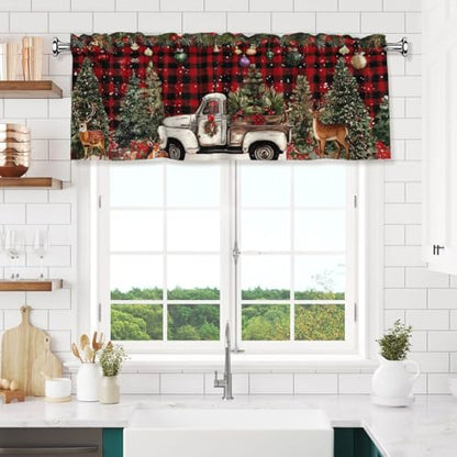 Christmas Curtain Valance 54x18 Inches Window Treatment Rod Pocket Valance for Kitchen Bathroom Bedroom - color: Christmas