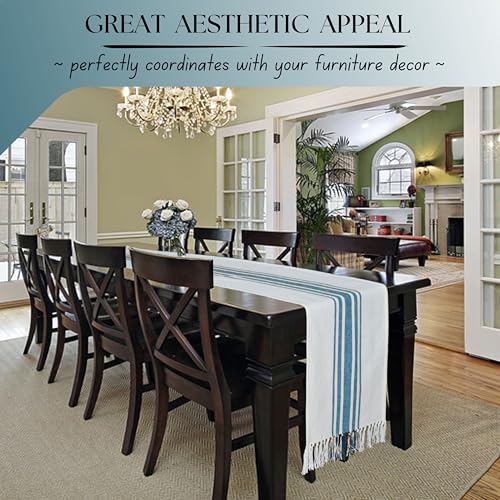 Native Fab Teal Table Runner 72 Inches Long - Boho Stripe Table Covers with Fringes - 100% Cotton, Tight Weave, Non Slip Tablerunner for Dining, Dresser, Wedding, Events - Teal Green (14x72 inches) - color: Green White, size: 14x72
