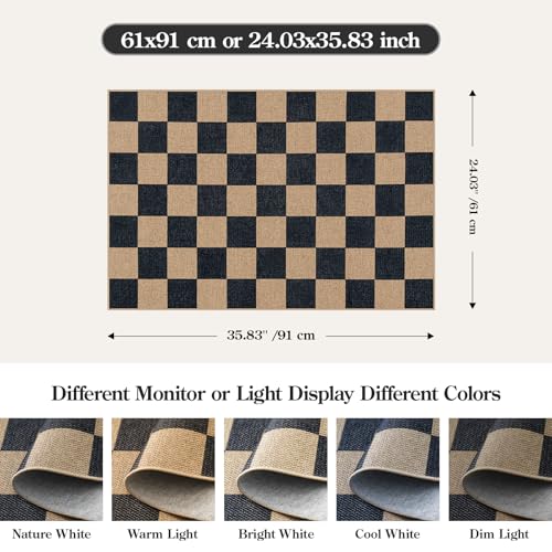 Lahome Checkered Easy Jute Front Door Mat, 2x3 Kitchen Outdoor Rug Washable - color: Black/Checkerboard -1, size: 2' x 3' (Rectangular)