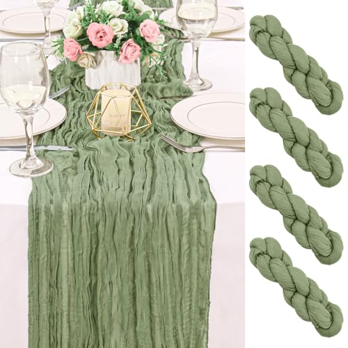 2 Pack 120 Inch Sage Green Cheesecloth Table Runner Boho Rustic Gauze Sheer Romantic 10 FT Long Cheese Cloth Table Runner for Bridal Baby Shower Wedding Party Birthday Holiday Home Easter Decor - color: Sage Green