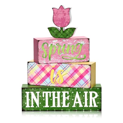 Britimes Tiered Tray Decor Set, 4 Pack, Wooden Table Sign, Spring Farmhouse - color: Spring Floral