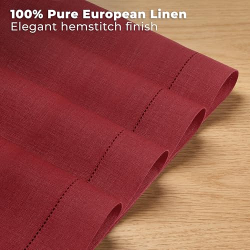 Signature Linen™ by D'Moksha, Red Placemats Set of 4, 14 x 19 Inch, 100% Pure Linen Table Mats, Hemstitch, Machine Washable Cloth Placemats- Fall, Weddings, Outdoor Hosting - color: Red, size: Set of 4 (14 X 19 Inch)
