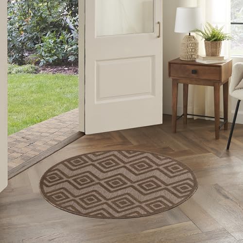 Nourison Home Versatile Brown 4' x Round Area Rug - Easy Clean, Non Shedding, Bed Room, Living Room, Dining Room, Kitchen (4' x Round) - color: Brown, size: 4' (Round)