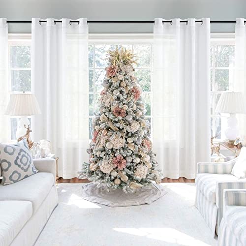 White Semi Sheer Curtains for Bedroom Living Room Linen Textured 52x63 2pcs - color: White - Grommet Top, size: 52"W x 63"L (Pack of 2)