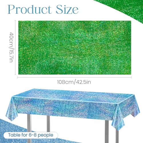 Just Shimmer Sparkling Holographic Laser Tablecloth - Shimmering, Waterproof, Easy to Clean - Ideal for Bachelorette, Birthday, Wedding, and Anniversary Party Decorations (Blue & Green, 2) - color: Blue & Green