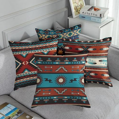 Throw Pillow Covers, Boho Geometric, Set of 4, 18"x18" - color: Southwestern Tribal