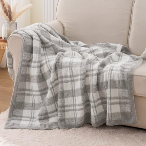 Battilo Farmhouse Checkered Throw Blanket for Couch, 50"x60" - color: Grey