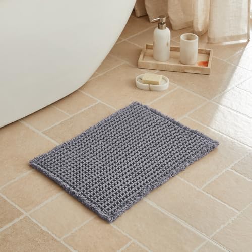 Triohero Waffle Bath Mat, Small Boho Bathroom Rugs Non Slip 16x24 Dark Grey - color: Dark Grey, size: 1'4" X 2' (Rectangular)