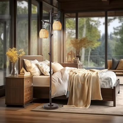 Scenekoy 68" Tall Floor Lamp with Wicker Drum Shade, Foot Switch Dimming - color: Dark Bronze