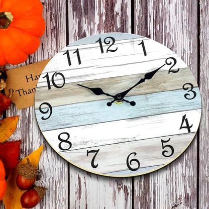 CHYLIN Wall Clock 12" Battery Operated Silent Non-Ticking Coastal Beach - color: B-white,brown,blue, size: 12 Inch