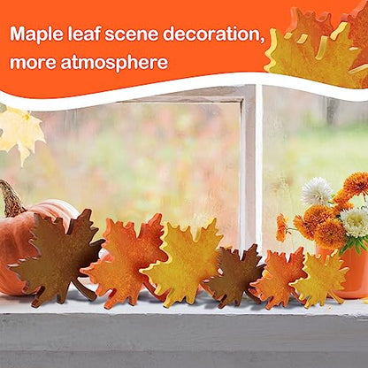 BBTO 6 Pcs Fall Wooden Maple Leaf Signs Thanksgiving Table Decor